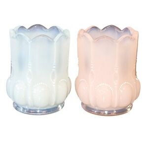 Degenhart Set of 2 Blue & Pink Opalescent Glass Scalloped Toothpick Holders
